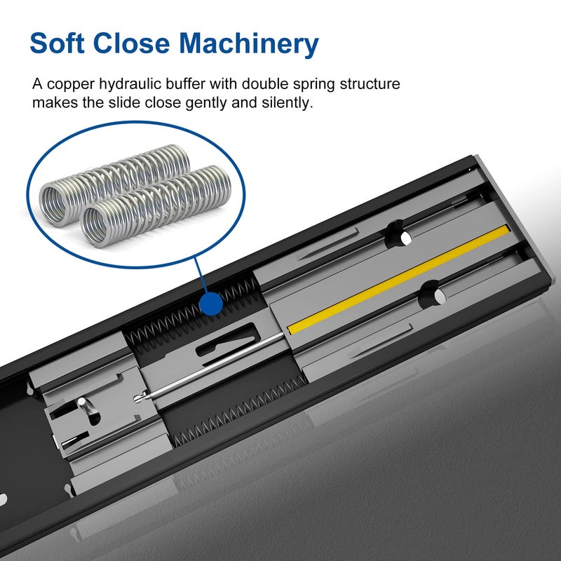 VADANIA 16" Soft Close Drawer Slide, #VK1245, 3-Fold Full Extension, Self Silent Closing, Heavy Duty 100lb Load Capacity, Ball Bearing, Side Mount, Black, 1-Pair - Image 4